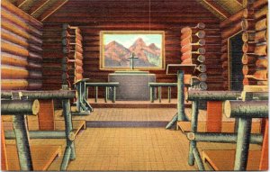 postcard Wyoming - Jackson Hole - Chapel of the Transfiguration - Interior view