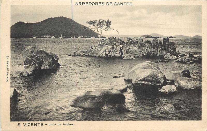 Vintage Postcard Arredores De Santos Sao Paulo Brazil S. Vicnete Praia De Banhos