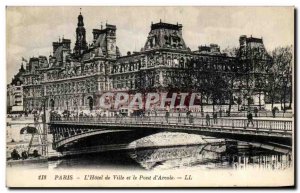 Old Postcard Paris L & # 39Hotel City and d & # 39Arcole Bridge