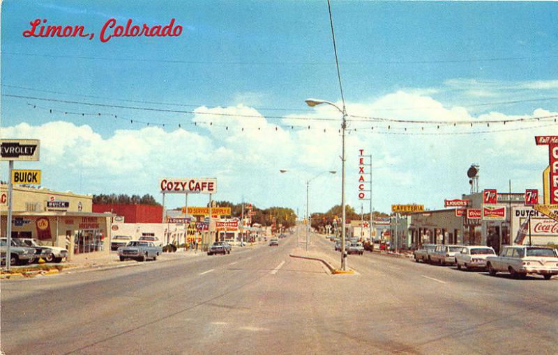 Limon CO Buick Dealership Street View Store Fronts Old Cars Postcard