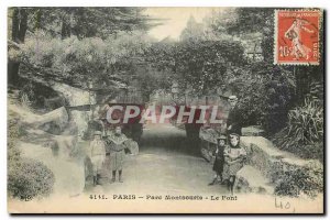 Old Postcard Paris Montsouris Park Bridge Children