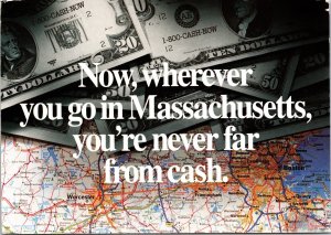 Massachusetts Cash Map BayBank American Express ATM Advertising Postcard