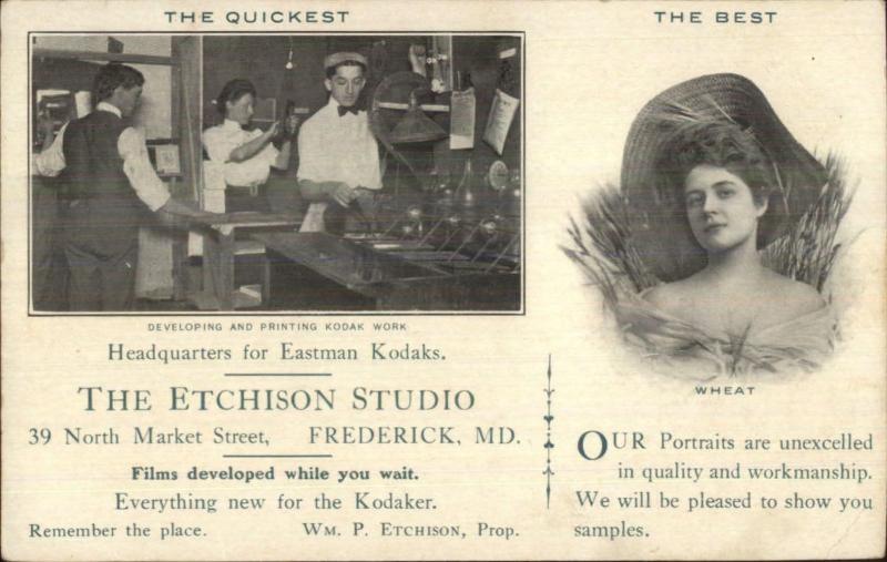 Frederick MD Etchison Studio Eastman Kodak Film Developing Studio Adv Postcard