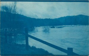 Undiv. Back Cyanotype RPPC; River at Flood Stage, Unknown US Location