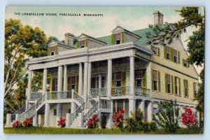 c1940 The Longfellow House Double Stairs Facade Pascagoula Mississippi Postcard