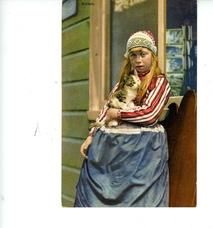 Netherlands - Marken. Typical Attire, Girl with Cat