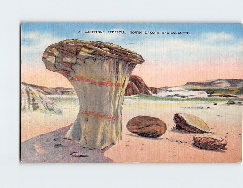 Postcard A Sandstone Pedestal, North Dakota Bad-Lands, North Dakota