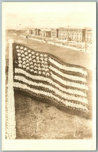 GREAT LAKES IL 1942 VINTAGE REAL PHOTO POSTCARD RPPC FLAG FORMATION by SAILORS