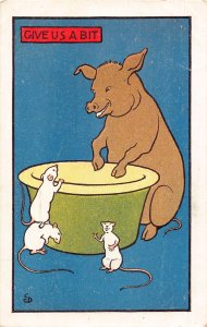 Animals Anthropomorphic Pig and White Mouse Give us a bit Art postcard B921