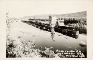 Portland OR Union Pacific Railroad 1948 Flood Flooding Train RPPC Postcard G28
