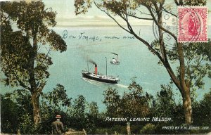 Vintage Postcard Pateena Passenger Ship Leaving Nelson New Zealand South Island  