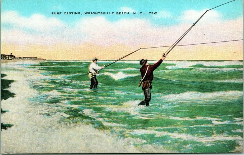 Vtg Postcard 1910s Wrightsville Beach NC North Carolina Surf Casting Fishing UNP