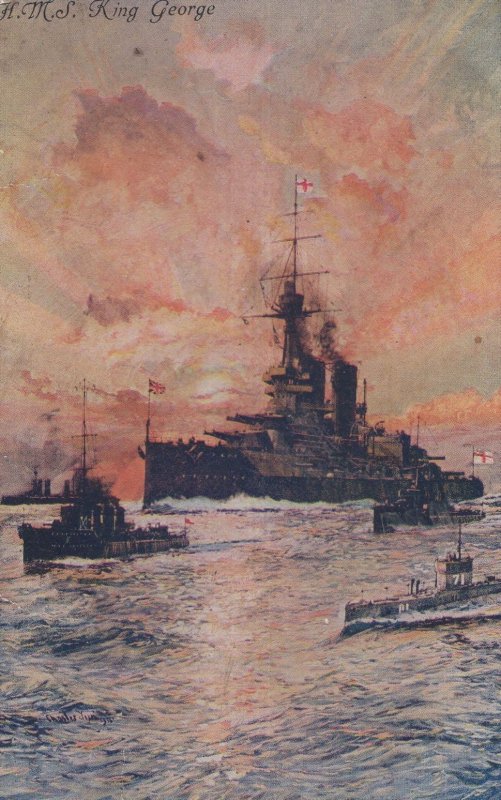 HMS King George Ship V Military War Oilette WW2 Old Postcard