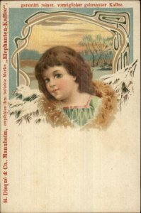 Coffee Elephanten Kaffee Mannheim Germany aArt Nouveau Little Girl Postcard