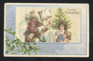 A MERRY CHRISTMAS VICTORIAN SANTA CLAUS BROWN ROBE 1908 VINTAGE POSTCARD