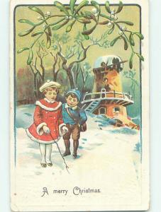 Divided-Back christmas GIRL AND BOY IN THE SNOW o4334