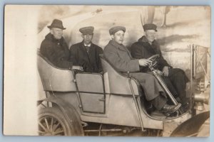 c1910's Four Men With Hat Ride On Car RPPC Photo Unposted Antique Postcard