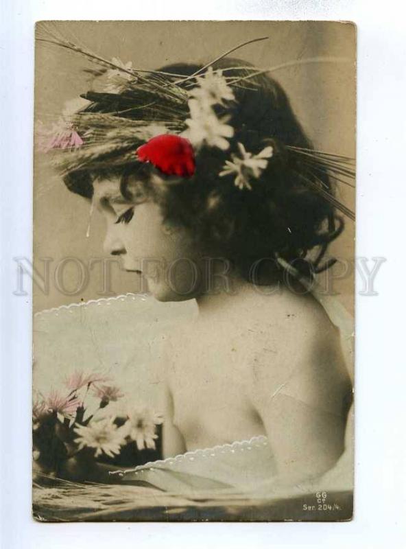 193915 Nude Girl FAIRY NYMPH Flowers Vintage PHOTO tinted PC