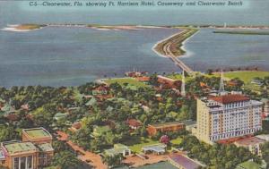 Florida Clearwater Aerial View Showing Ft Harrison Hotel Causeway & Clear...