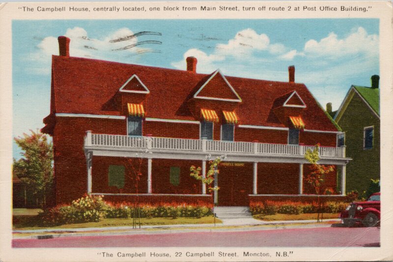 Moncton NB The Campbell House Vintage PECO Postcard G54