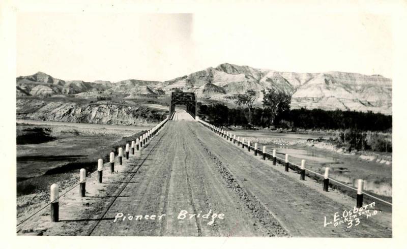 ND - Dunn County. Pioneer Bridge. RPPC (aka Lost Bridge at Little Missouri River