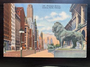 Vintage Postcard 1948 Michigan Ave., Art Institute Lions, Chicago, Illinois (IL)