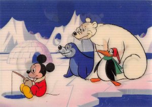 Disney 3D Lenticular Mickey Mouse Fishing Polar Bear Seal Penguin PC AA36804