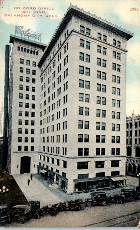 1910s Colcord Office Building Oklahoma City OK Old Cars Postcard