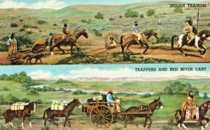 Vintage Postcard Native American Indian Travois Trappers Red River Curt Teich