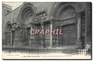 Postcard Old St Gilles du Gard church Overview of the three portals