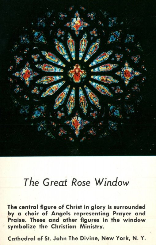 VINTAGE POSTCARD THE GREAT ROSE WINDOW STAINED GLASS AT CATHEDRAL OF ST. JOHN
