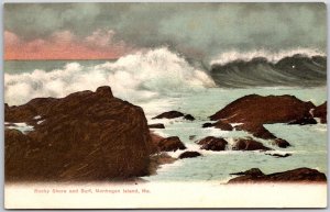 1909 Rocky Shore and Surf Monhegan Island Maine ME Red Rocks Posted Postcard