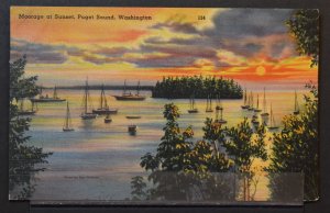 near Seattle, WA - Moorage at Sunset, Puget Sound - 1948