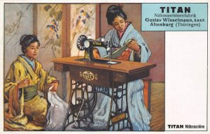 TITAN SEWING MACHINE THURINGEN GERMANY ASIA ADVERTISING POSTCARD (c. 1909)
