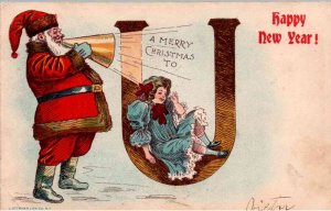 Merry Christmas & Happy New Year - Santa and Little Girl - in 1906