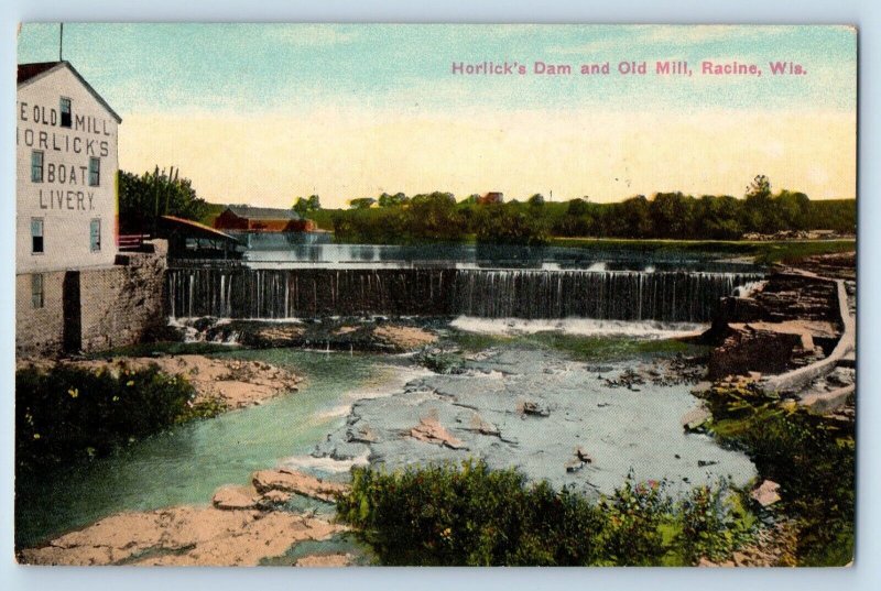 Racine Wisconsin Postcard Horlick's Dam Old Mill Exterior Building c1910 Vintage