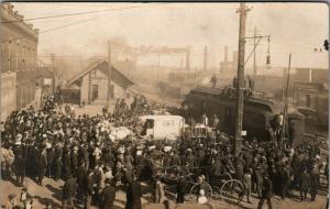 Marshalltown IA~Railroad Depot~Citizen's Lumber~Train Wreck Ambulance~1910 RPPC 