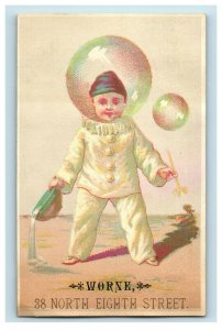 1880s-90s Worne Adorable Clown Blowing Bubbles Fab! P221