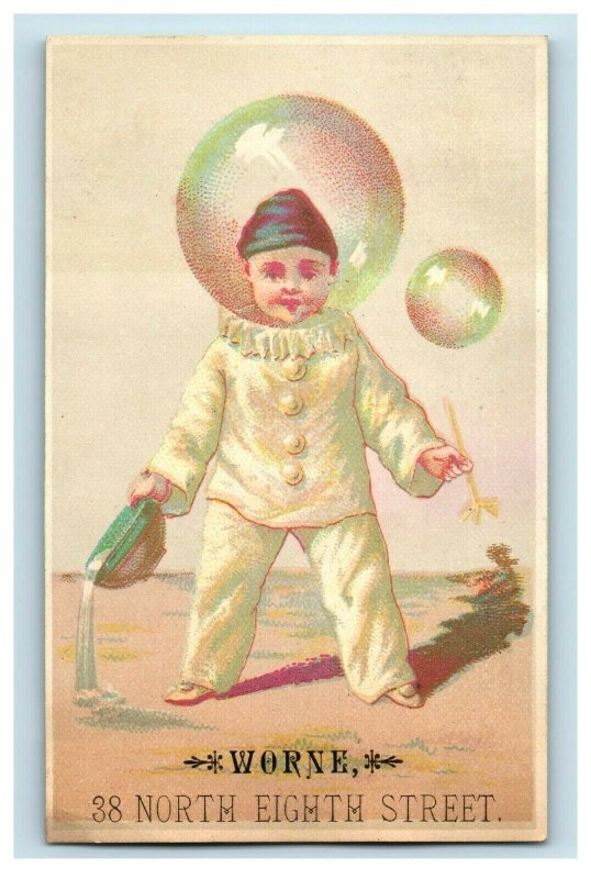 1880s-90s Worne Adorable Clown Blowing Bubbles Fab! P221