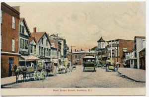 Westerly RI West Broad Street Trolley Horse & Wagons Postcard