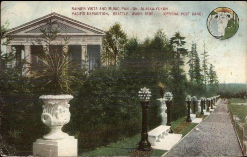 1909 AYPE Alaska Yukon Pacific Expo Music Pavilion Postcard