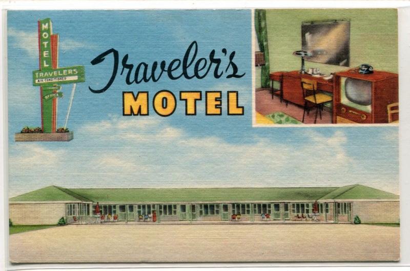 Traveler's Motel TV Set US Highway 67 Corning Arkansas linen postcard