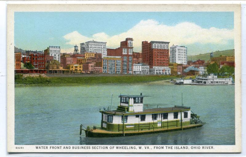 Paddle Steamer Water Front Ohio River Wheeling West Virginia postcard