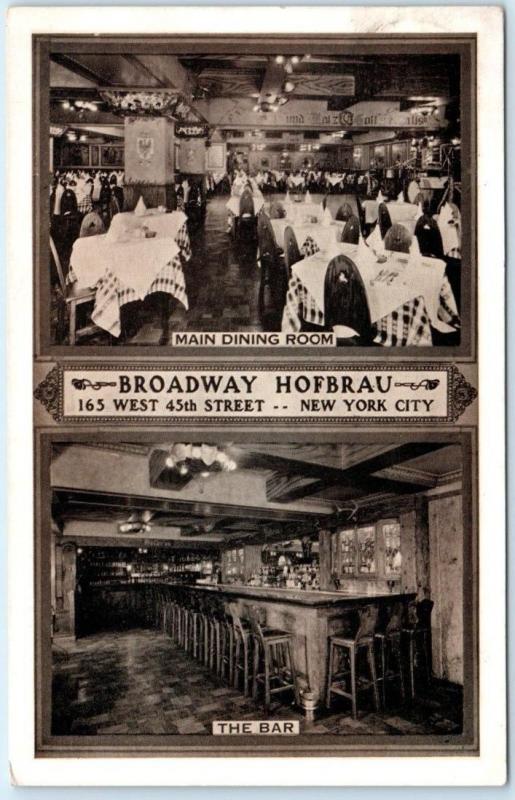 NEW YORK CITY, NY  Interior Views BROADWAY HOFBRAU  The Bar 1939  Postcard