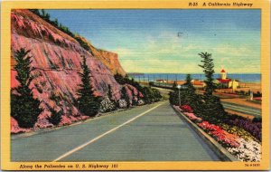 A California Highway Along The Palisades Linen Postcard C090