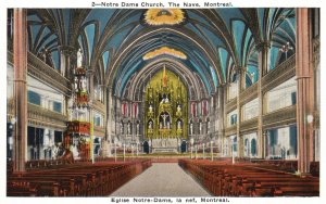 Vintage Postcard Notre Dame Church Parish Building Nave Montreal Canada