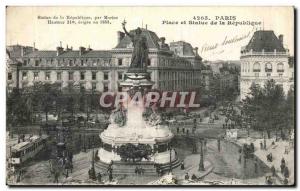 Old Postcard Paris Square and Statue of the Republic