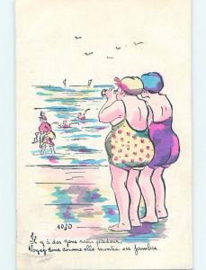 1925 risque foreign WOMEN IN BATHING SUITS AT THE BEACH HL9188