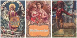 Lot of 3 vintage postcards German illustrator Wilhelm Ott  art nouveau New Year