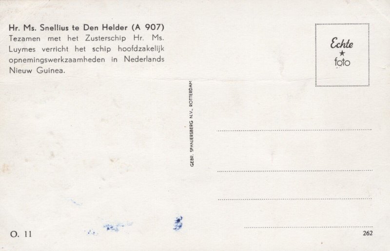 Hr Ms Snellius Den Helder Vintage RPPC 09.84